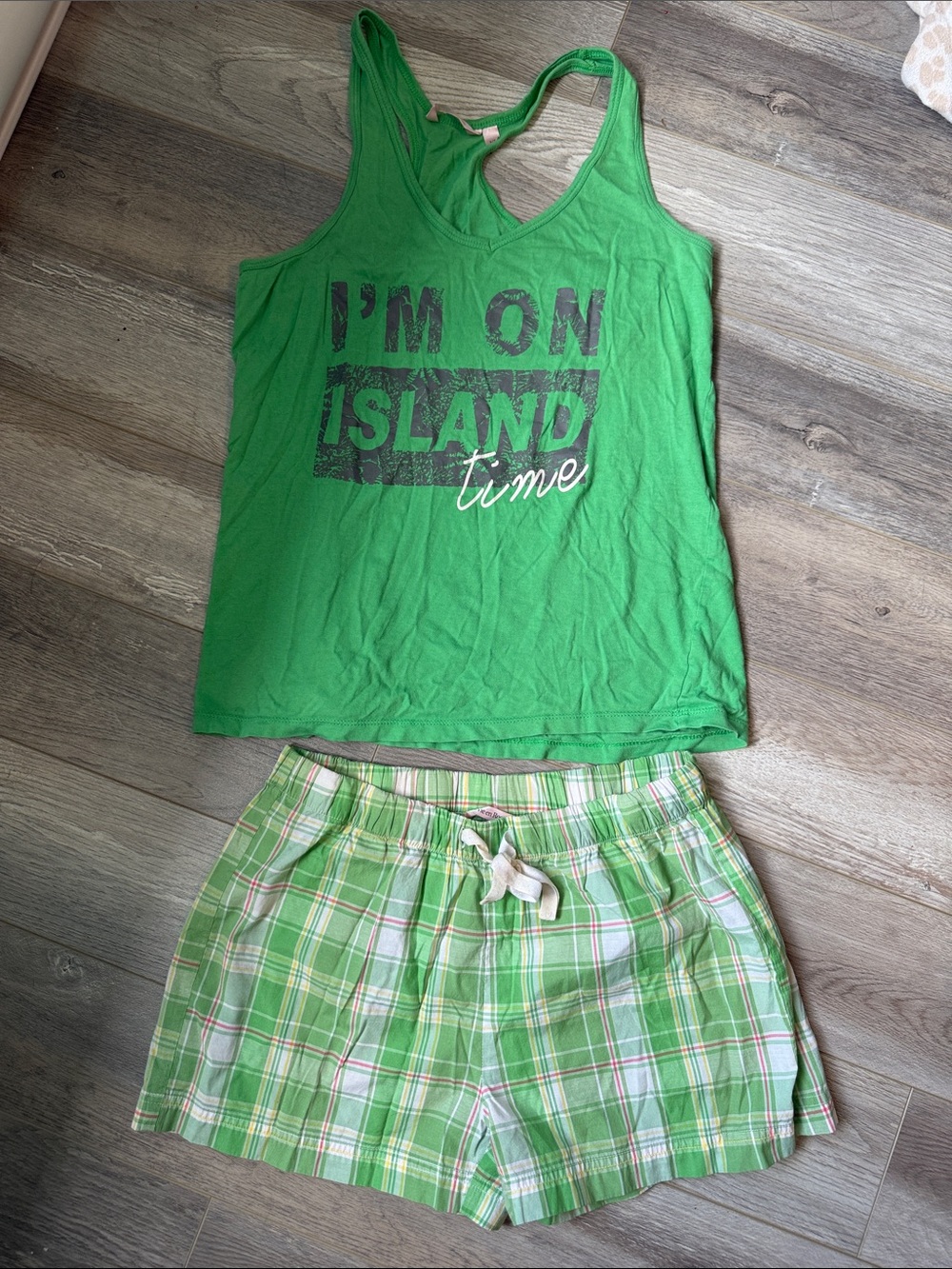 La Vie en Rose 'I'm On Island Time' Tank & Plaid Shorts PJ set- Size S